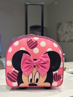 Disney Pink Minnie Mouse Kids Rolling Bag with Polka Dots